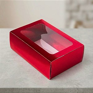 Caixa Gaveta com Visor Nº2 (8cm x 12cm x 4cm) Vermelha 10 unidades Assk Rizzo Confeitaria