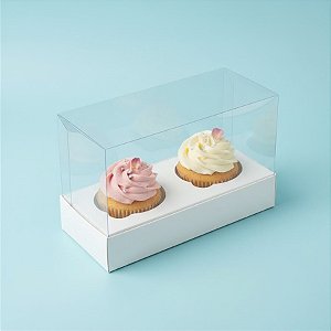 Caixa Mini Cupcake com Tampa Transparente 2 Cavidades (11cm x 9cm x 5,5cm) Branca - 10 unidades - Assk - Rizzo