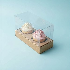 Caixa Mini Cupcake com Tampa Transparente 2 Cavidades (11cm x 9cm x 5,5cm) Kraft - 10 unidades - Assk - Rizzo
