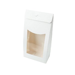 Caixa Sacolinha com Visor G (12cm x 23m x 6cm) Branca 10 unidades Assk Rizzo Confeitaria