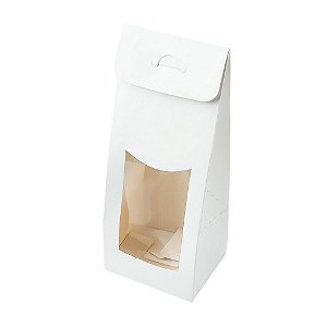 Caixa Sacolinha com Visor P (7,5cm x 19m x 6cm) Branca 10 unidades Assk Rizzo Confeitaria