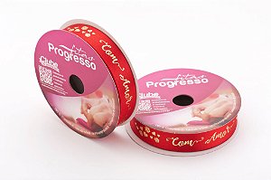 Fita de Páscoa em Cetim 15mmx10m Com Amor Vermelho com Dourado ECF003H 294 Progresso Rizzo Confeitaria