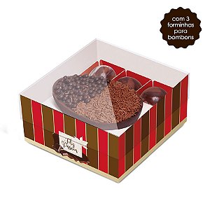 Caixa New Practice Meio Ovo com Bombons Chocolate Listras Vermelho 100g 18,5x17,5x8cm - 06 unidades - Cromus Páscoa - Ri