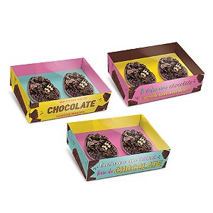 Caixa Dois Meio Ovo de Colher 50g New Practice Chocolate Colorido - 6 unidades - 14,5cmx11cmx4cm - Cromus Páscoa - Rizzo Confeitaria