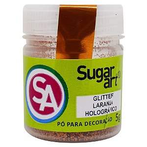 Pó para Decoração Glitter Laranja Holográfico 5g Sugar Art  Confeitaria