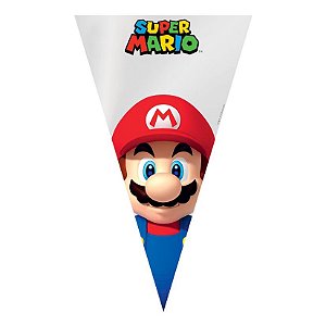 Cone Festa Super Mario 18x30cm - 50 unidades - Cromus Páscoa Disney - Rizzo Confeitaria