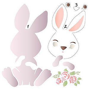 Stencil Silhueta Coelho com Flores ST-X394 – Litoarte Rizzo Confeitaria