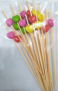 Palito Petiscos Coração Colorido de Bambu 12cm - 20 unidades - Silver Festas Rizzo Confeitaria