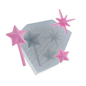 Molde de Silicone Varinha Mágica + Estrelas Ref. 219 Flexarte Rizzo Confeitaria