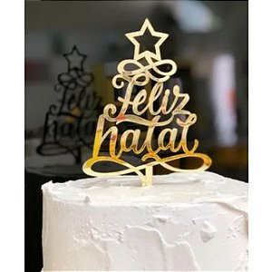 Topo de Bolo Feliz Natal Metalizado Dourado Sonho Fino Rizzo Confeitaria