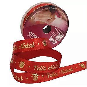 Fita de Natal em Cetim Vermelha Feliz Natal  ECF003H 368- 15mm x 10m - Progresso