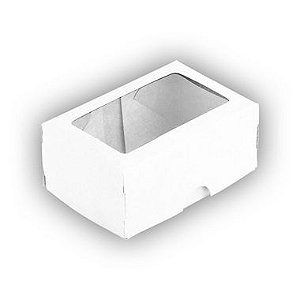 Caixa para 2 Doces com Visor S1 Branca - 6cm x 9cm x 4cm - 10 unidades Assk Rizzo Confeitaria