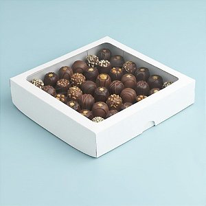 Caixa 25 Doces com Visor S8 (19cm x 19cm x 4cm) Branca - 10 unidades - Assk - Rizzo Embalagens