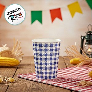 Copo de papel Biodegradável Xadrez - Azul - Festa Junina - 270ml - 10 unidades - Rizzo