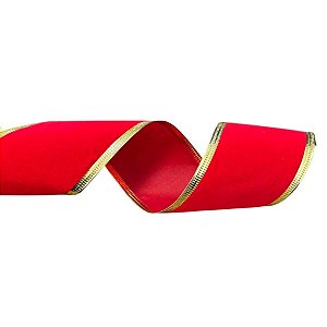Fita Aramada Veludo com Filete - Vermelho e Ouro - 6,3cm x 9,14m  - 1 unidade - Cromus - Rizzo