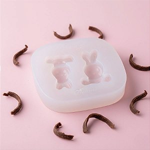 Molde de Silicone Dupla de Coelhos Ref. 286 Flexarte Rizzo Confeitaria