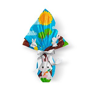 Saco Express 24x24cm para Ovos de 100g a 150g - Brincando no Bosque Azul - 05 unidades - Cromus Páscoa
