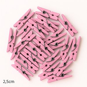 Mini Prendedor de Madeira Rosa 2,5cm - 50 Unidades - Rizzo