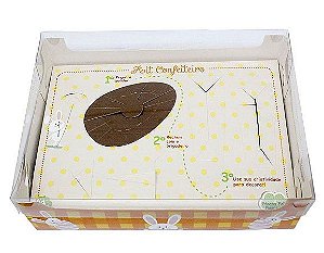 Caixa Kit Confeiteiro Xadrez Laranja Cód 1478 - Meio Ovo de 150g  - 10 unidades - Ideia Embalagens - Rizzo Embalagens