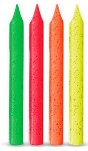 Vela Palito Neon Glitter - 12 unidades - Rizzo