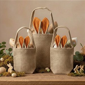 Sacola de Juta de Páscoa com Orelha Laranja Poá - EcoArt - 1 Unidade - Rizzo