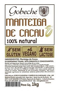 Manteiga de Cacau 100% natural 1KG Gobeche Rizzo Confeitaria