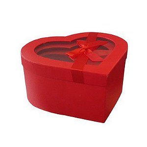 Kit Caixa Papel Rígido Coração Vermelho Tampa com Visor - 03 Unidades - Rizzo