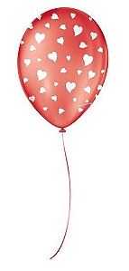 Balão de Festa Decorado Coração - Vermelho 9" 23cm - 25 Unidades - Balões São Roque - Rizzo