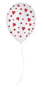Balão de Festa Decorado Coração - Branco 9" 23cm - 25 Unidades - Balões São Roque - Rizzo