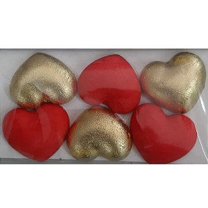 Coração G Vermelho e Ouro 6un - Jeni Joni- Rizzo Confeitaria