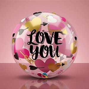 Balão de Festa Bubble 22" - Love You Coração - 01 Unidade - Qualatex - Rizzo