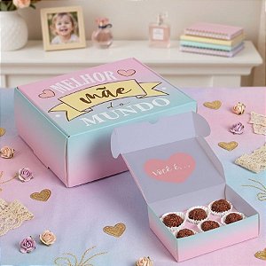 Caixa para Brigadeiros Mensagens Melhor Mãe do Mundo - 10 unidades - Cromus - Rizzo Embalagens