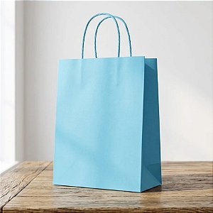 Sacola de Papel M Azul Claro - 26x19,5x9,5cm - 10 unidades - Cromus - Rizzo Embalagens