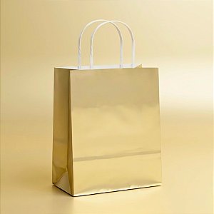 Sacola de Papel P 21,5x15x8cm - Ouro Fosco Metalizado - 10 unidades - Cromus - Rizzo