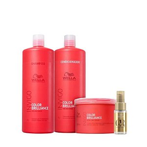 Wella Kit Brilliance Shampoo 1Lt + Condicionador 1Lt +Mask 500Ml + Oil Reflections 30Ml