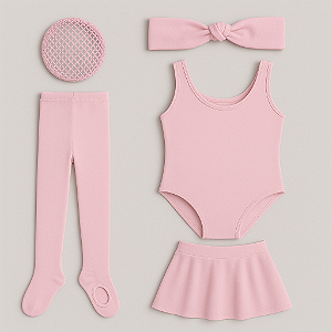 Kit Ballet Infantil Rosa – Collant Regata, Saia e Acessórios