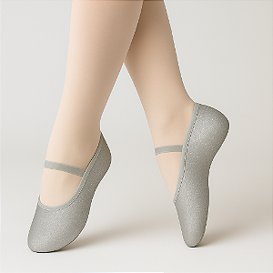 Sapatilha Ballet Meia Ponta Korino Prata com Glitter Só Dança F22/D