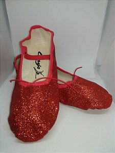 Sapatilha de Ballet Vermelha Meia Ponta em Korino com Glitter Capezio Ref 002kgb