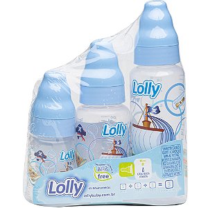 KIT Mamadeiras LOLLY  TIP 240ml + 150ml + 80ml na cor AZUL