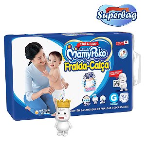 Kit Super Bag FRALDA CALÇA  Descartável Mamypoko  G - 60 Unidades + Coleção 01 Boneco Poko-Chan