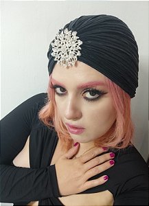 Turbante Retrô Old Hollywood Brilhante Touca Fechado Pronto com Broche de Strass