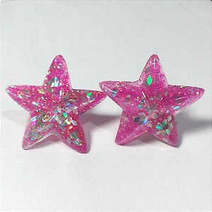 Brinco de Estrela Resina com Glitter