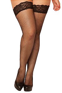 Meia Calça Arrastão 7/8 com Renda na Coxa Plus Size Pin Up Punk Gothic