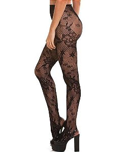 Meia Calça Arrastão Renda Floral Movimento Pin Up Punk Rock