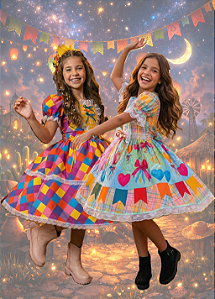 Vestido Marie Junino Luxo - Balão Encantado/Coração Caipira