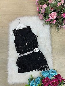 Conjunto Blogueirinha Boiadeira Maraisa Jeans Preto