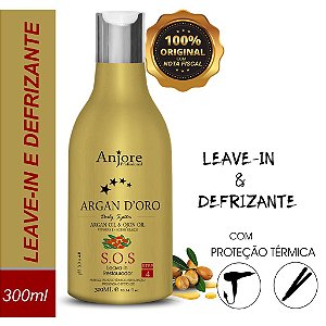 Leavein Argan D'oro 300ml Defrizante Protetor Térmico e Anti Frizz Óleo de Argan e Ojon Anjore