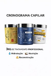 Kit Cronograma Capilar Profissional Máscara de Hidratação Reconstrução e Nutrição Anjore 1kg