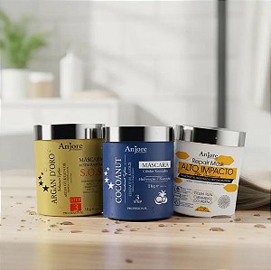 Kit Cronograma Capilar Profissional Máscara de Hidratação Reconstrução e Nutrição Anjore 1kg