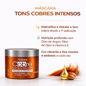 Máscara Cobre Matizador Intensificador de Cor Cobre e Ruivo Anjore 250gr com Óleo de Argan
